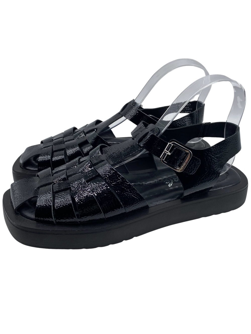 Free People Womens Shoes Finn Fisherman Sandals Sz 9 Black Leather Chunky Flat